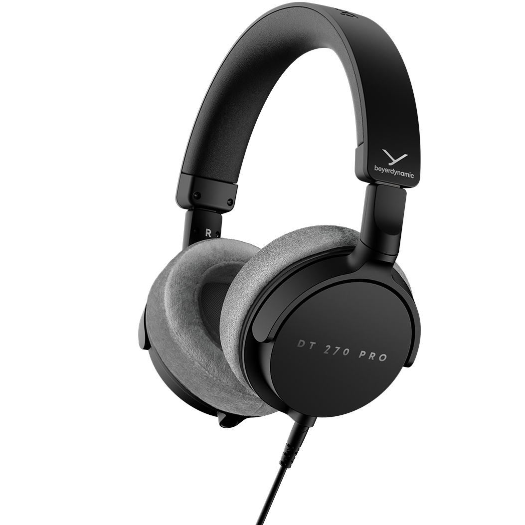Beyerdynamic DT 270 Pro studio headphones, angled view in black