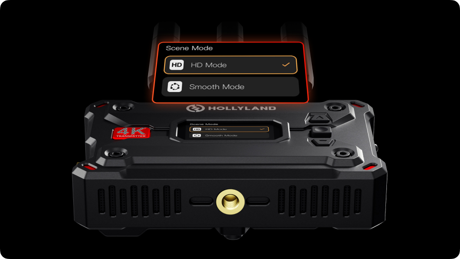 Hollyland Pyro S wireless video transmitter system with dual receivers for professional video transmission setup.