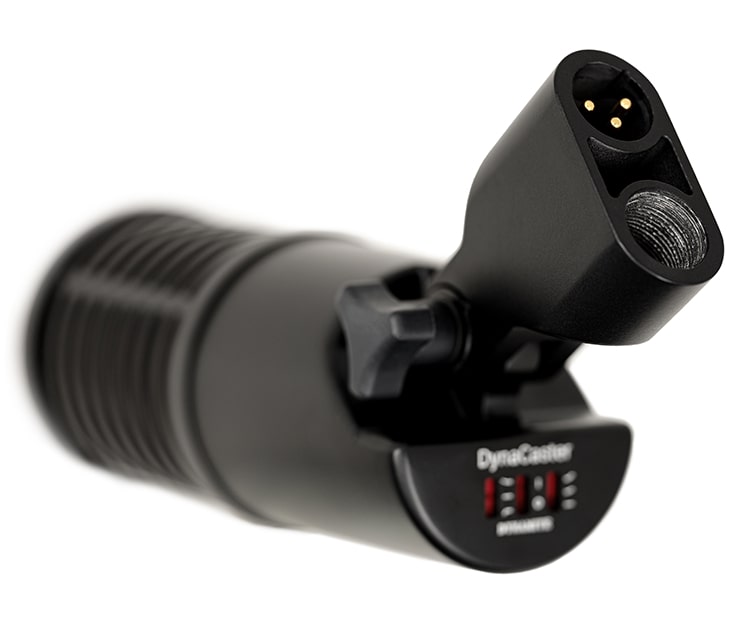 SE Electronics DynaCaster DCM8 dynamic microphone shown with its sleek black body and grille, ideal for live vocals and studio recording.
