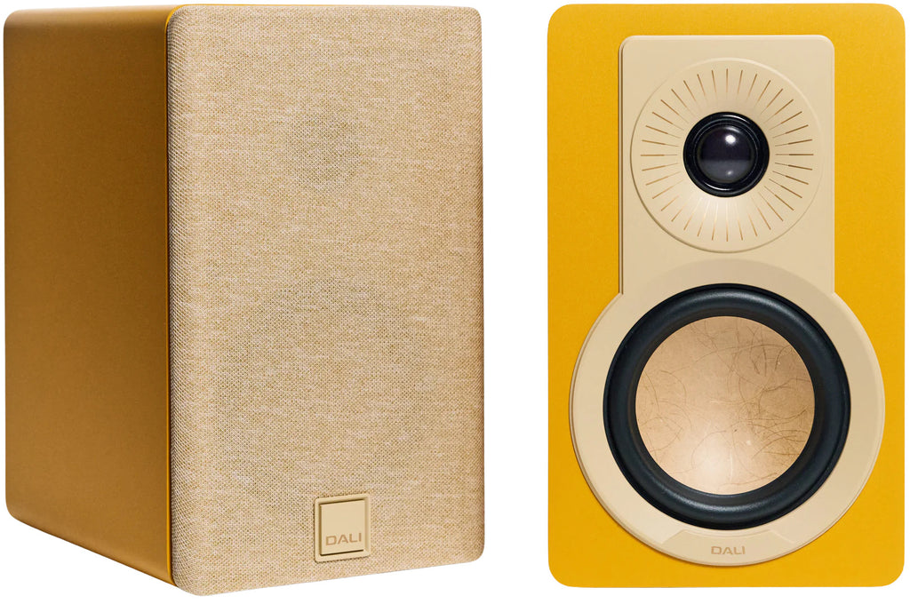 DALI Kupid passive bookshelf speakers with sleek black finish, compact design, and high-quality audio components.