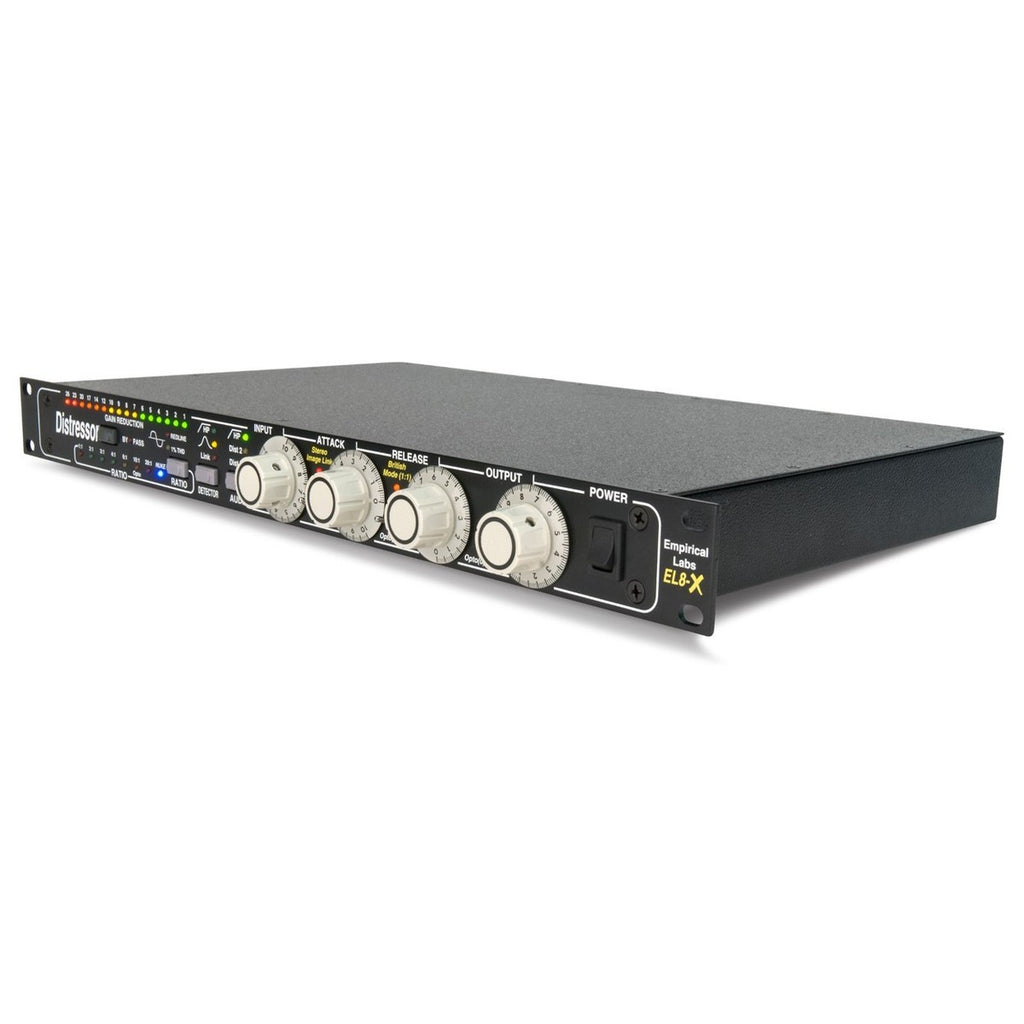 Empirical Labs EL8X Distressor audio compressor with sleek design and illuminated control knobs.