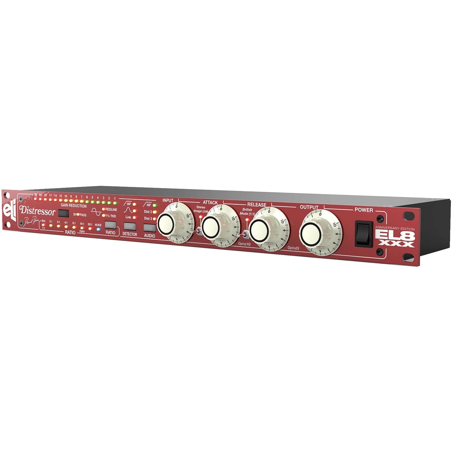 Empirical Labs Distressor EL8-XXX 30th Anniversary Edition signal processor showing front panel controls and branding