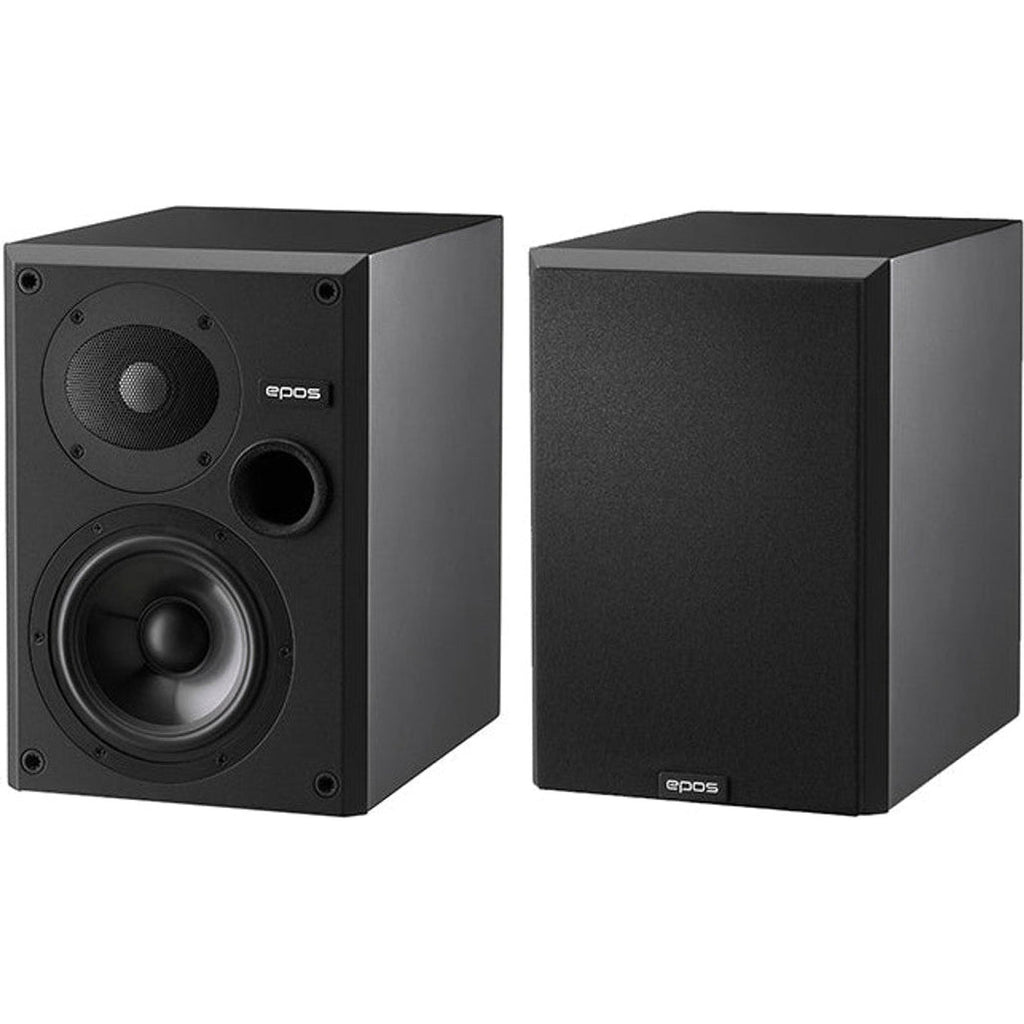 Epos ES-7N passive bookshelf speakers with sleek black finish and compact design, ideal for high-quality home audio.