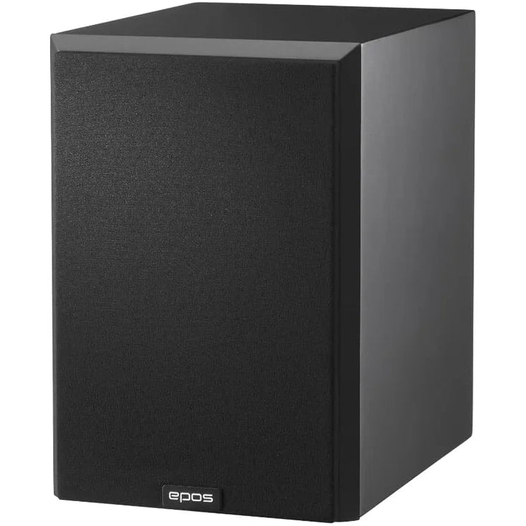 Epos ES-7N passive bookshelf speakers in black with semi-matte finish, showcasing their sleek design and compact size.