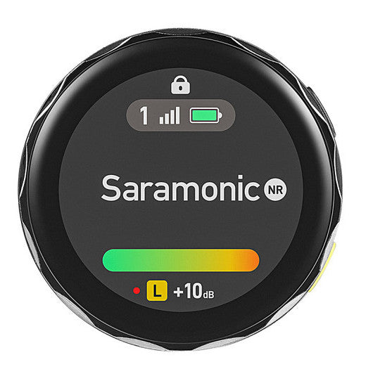 Saramonic BlinkMe B2 creator wireless microphone system with compact transmitter and receiver for high-quality audio recording.