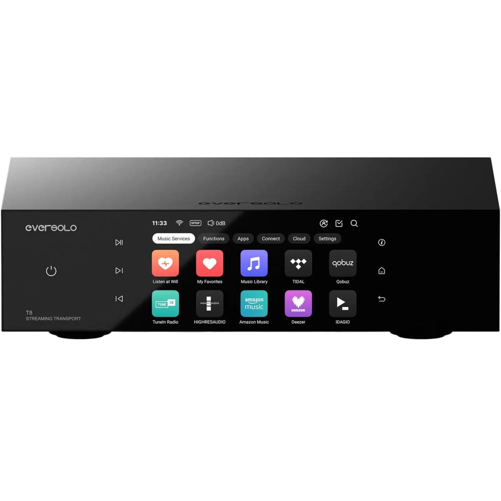 Eversolo T8 music streaming transport, angled view