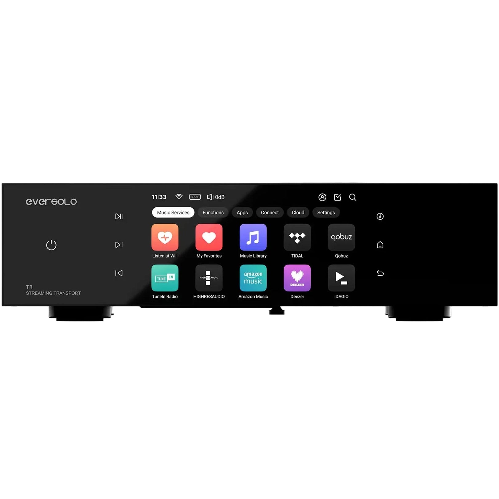 Eversolo T8 music streaming transport, front display, hero