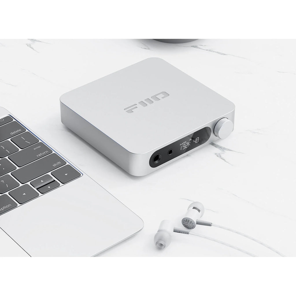 FiiO K11 headphone amplifier and DAC, in black, front view