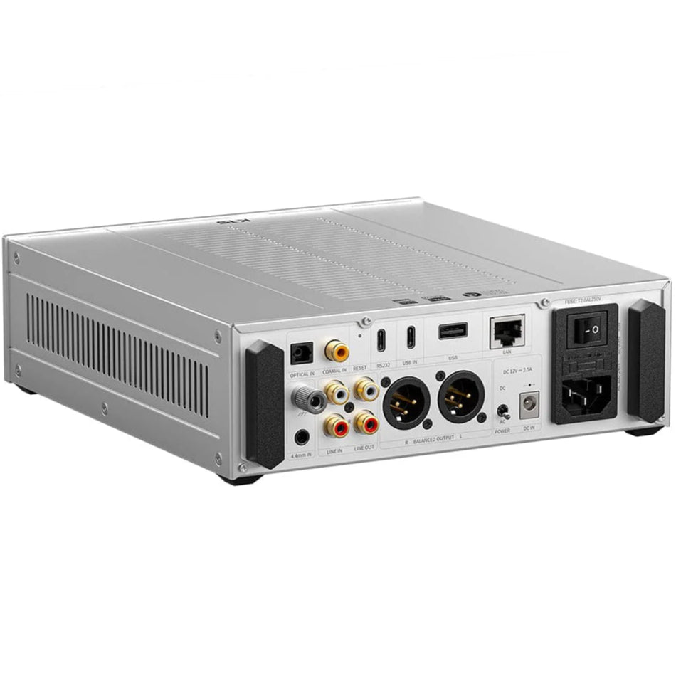 FiiO K15 headphone amplifier and DAC with AK4497S2 chip, showing front panel with input ports and controls for high-fidelity audio.