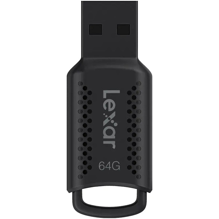 Lexar JumpDrive V400 USB 3.0 flash drive showing a sleek black portable USB stick with blue accent details