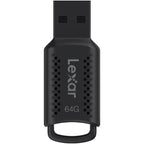 Lexar JumpDrive V400 USB 3.0 flash drive showing a sleek black portable USB stick with blue accent details