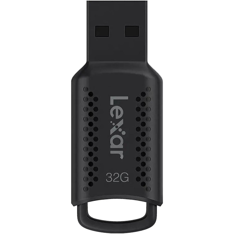 Lexar JumpDrive V400 USB 3.0 flash drive showing sleek gray design and USB connector for fast data transfer.