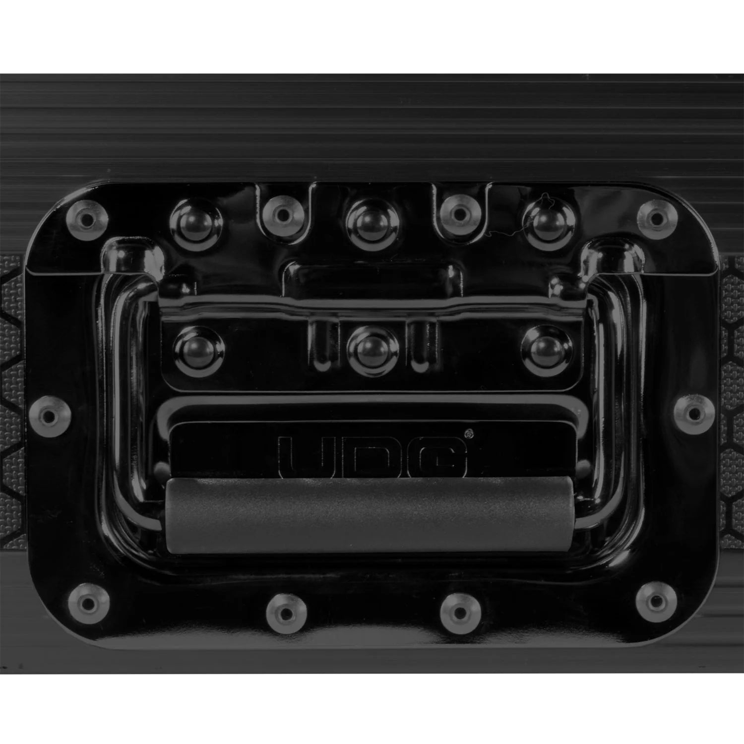 UDG Ultimate Flight Case AlphaTheta DDJ-GRV6 black DJ flight case with handle and laptop shelf for DJ equipment protection.