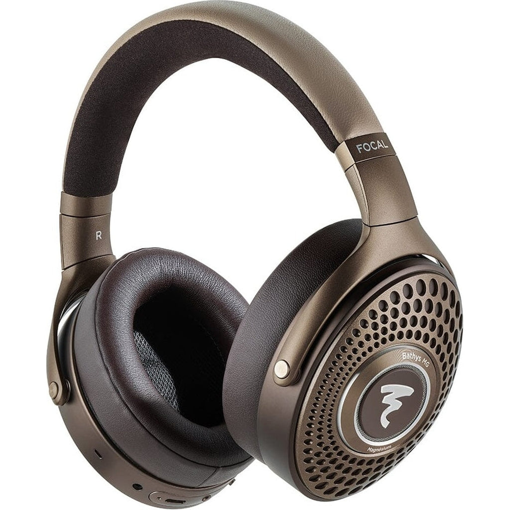 Focal Bathys MG wireless headphones with sleek design and over-ear cushions, featuring premium audio quality and modern black finish.
