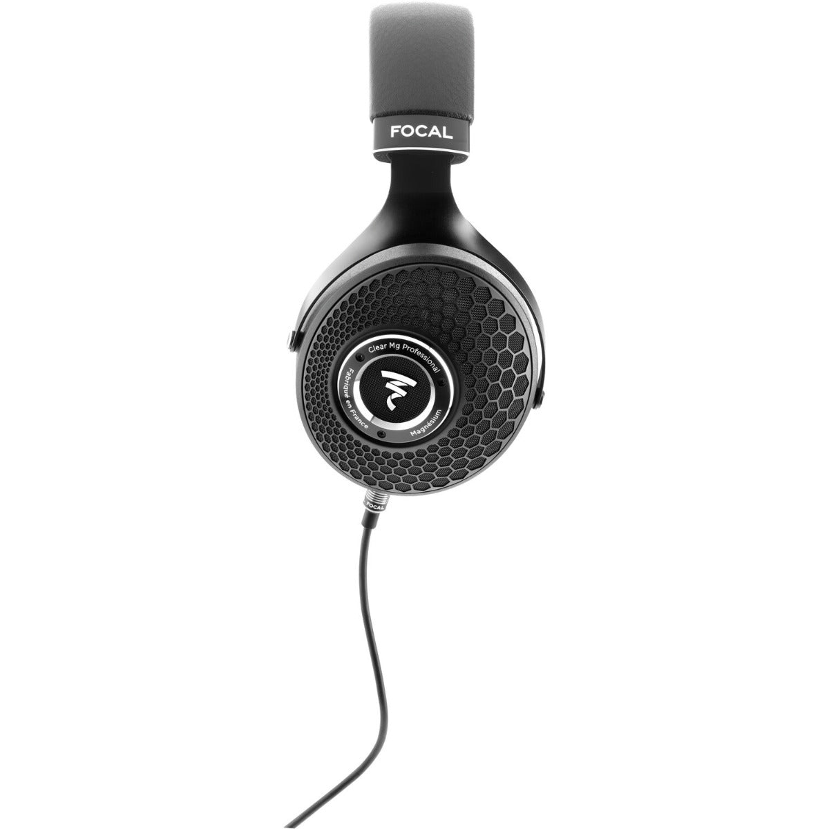 Focal Clear MG Professional open-back headphones, silver, rear view.