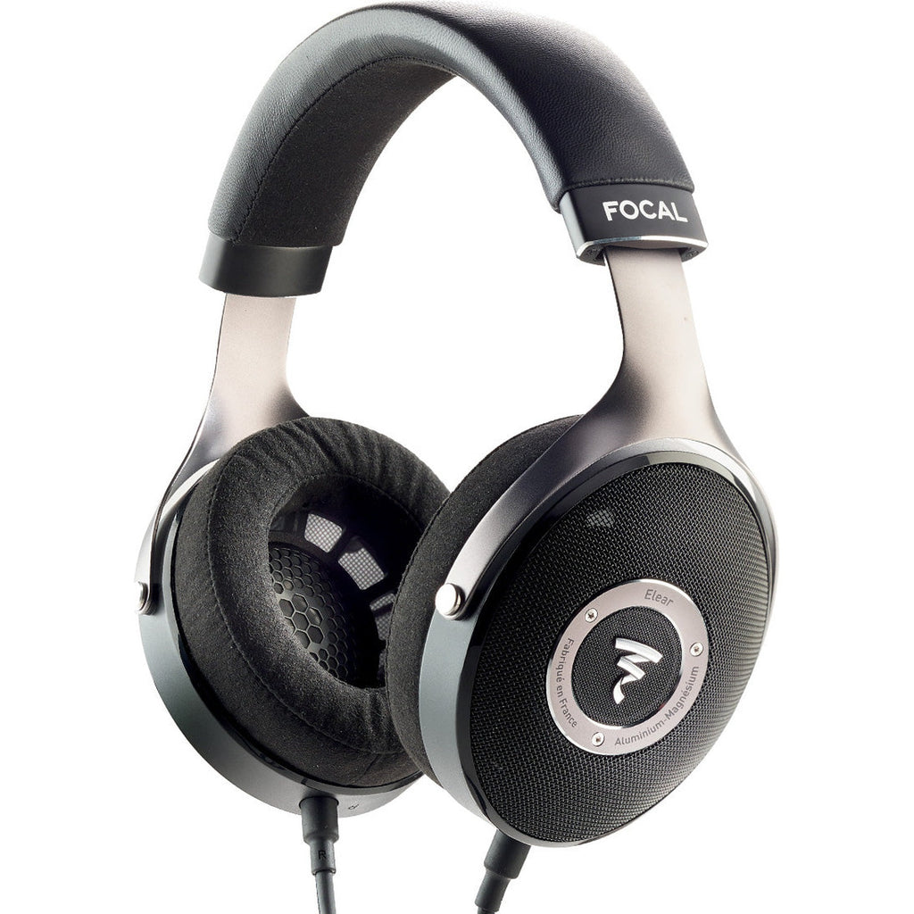 Focal Elear head-fi headphones with open-back design, featuring large drivers and sleek black finish for premium audio experience.