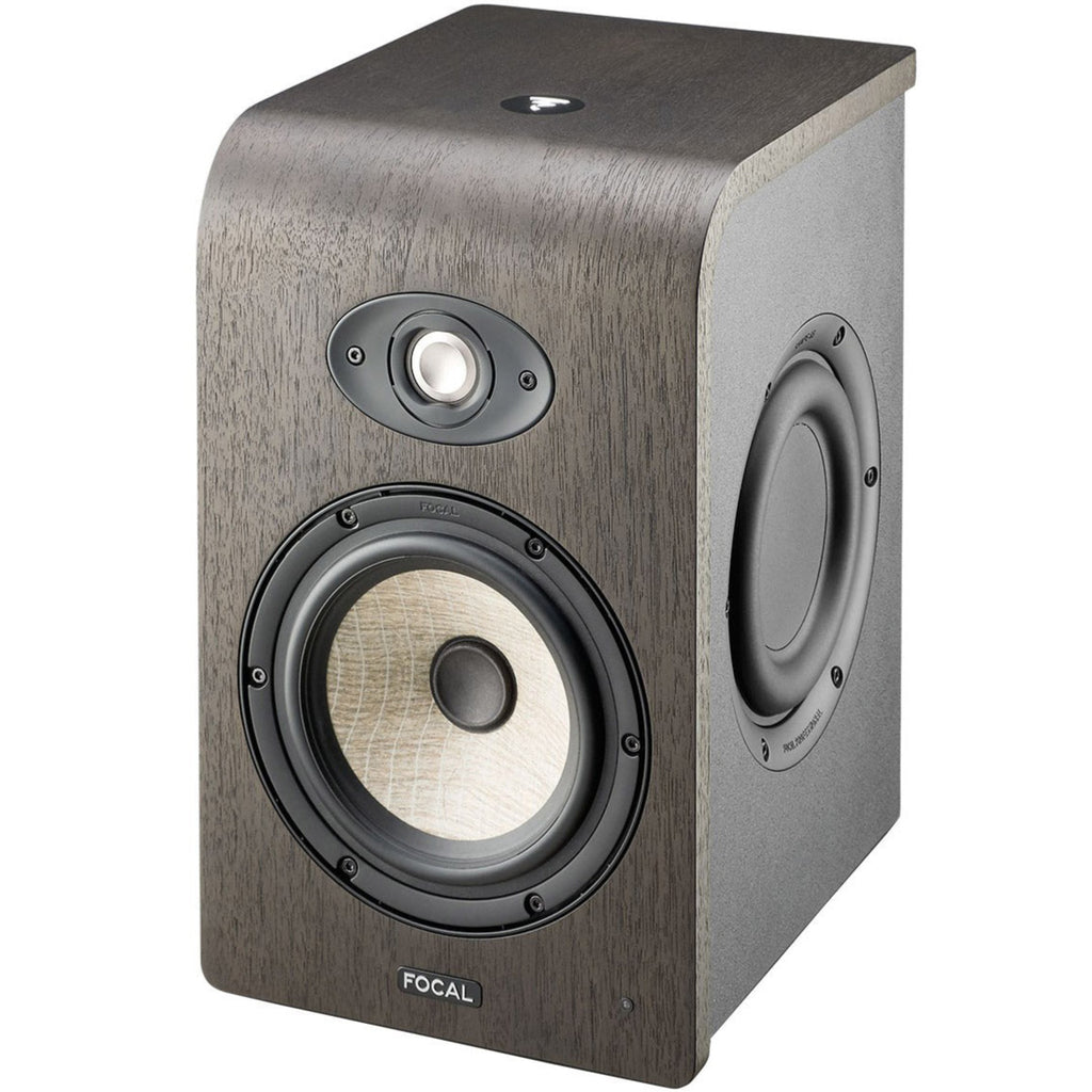 Focal Shape 65 active nearfield monitors with sleek black finish and front-facing controls for professional audio mixing.
