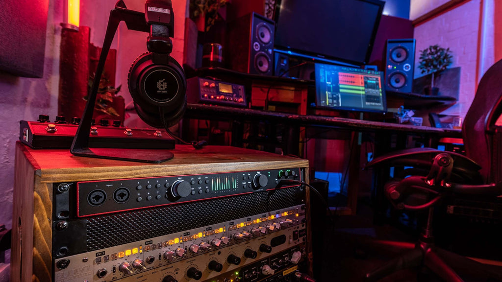 Focusrite Scarlett 18i20 4th Gen audio interface, lifestyle in studio setup
