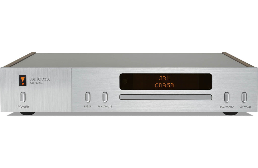 JBL CD350 Classic CD player with a sleek design, featuring a digital display and control buttons on top.