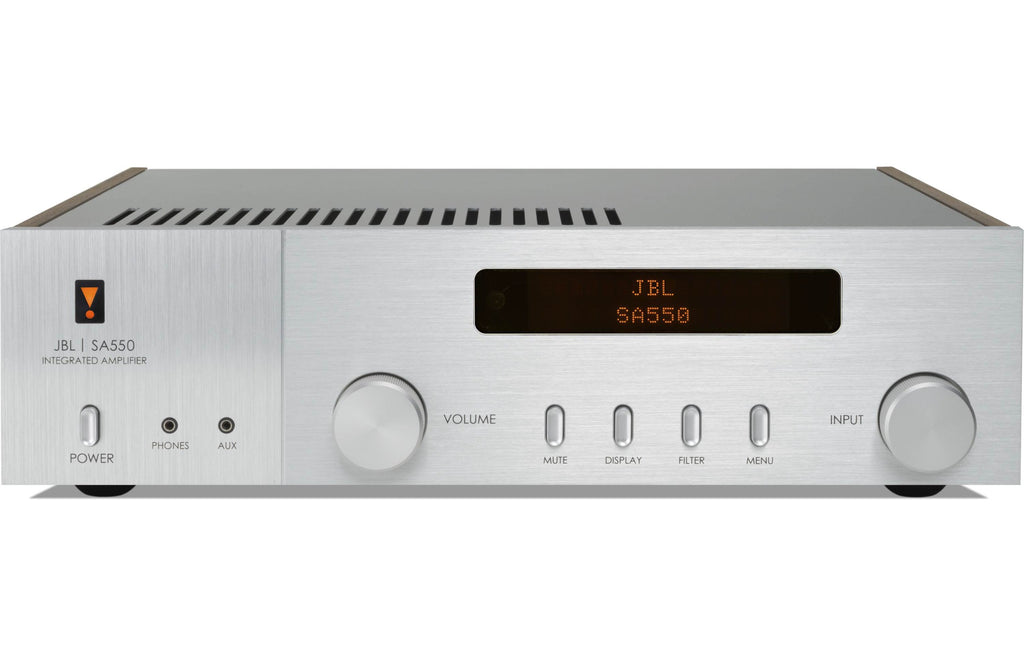 JBL SA550 Classic stereo amplifier with sleek black design and control knobs, perfect for high-quality audio setup.