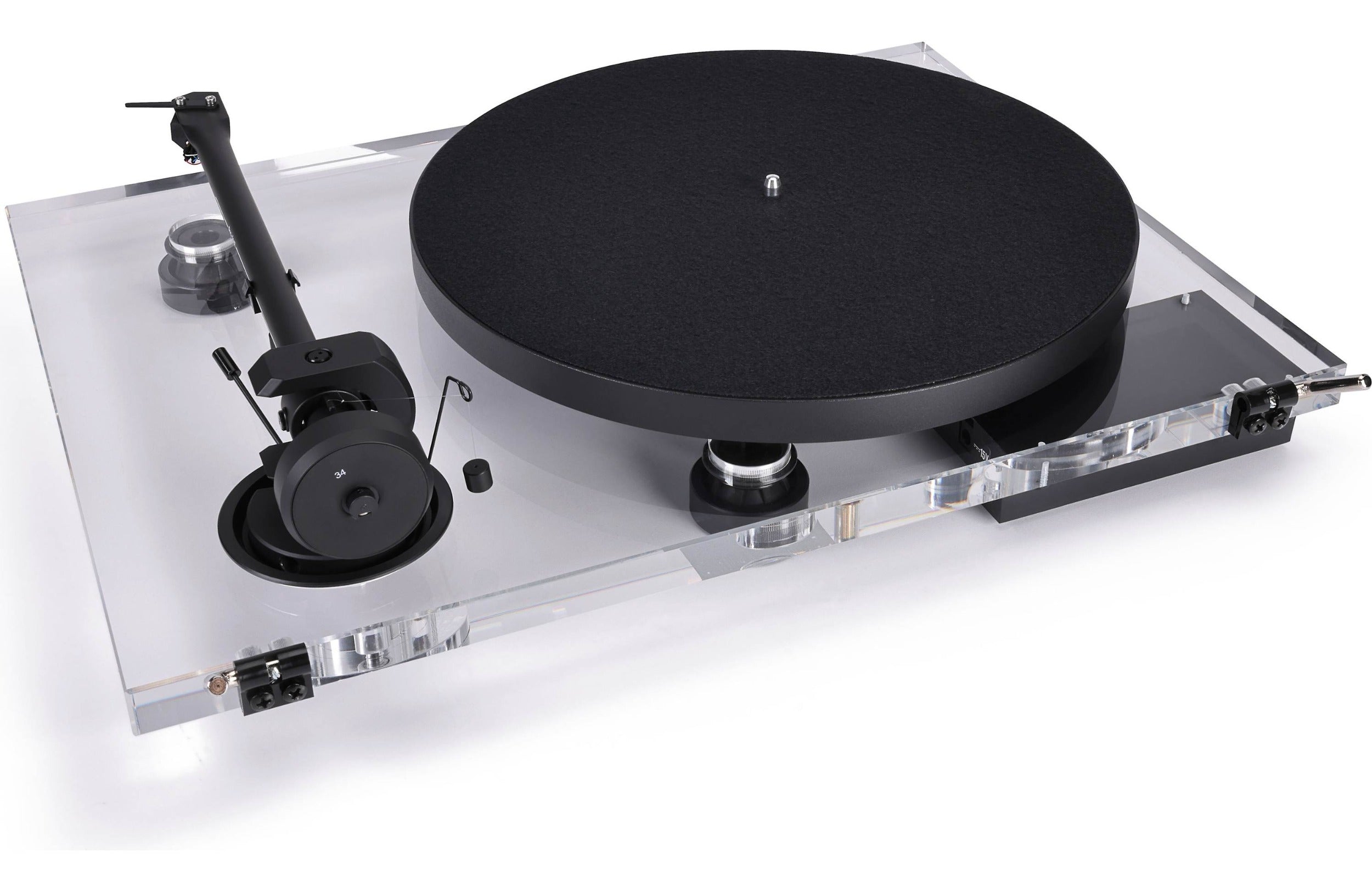 Pro-Ject XA B turntable with sleek design and wooden plinth, featuring a tonearm and platter for high-quality vinyl playback.