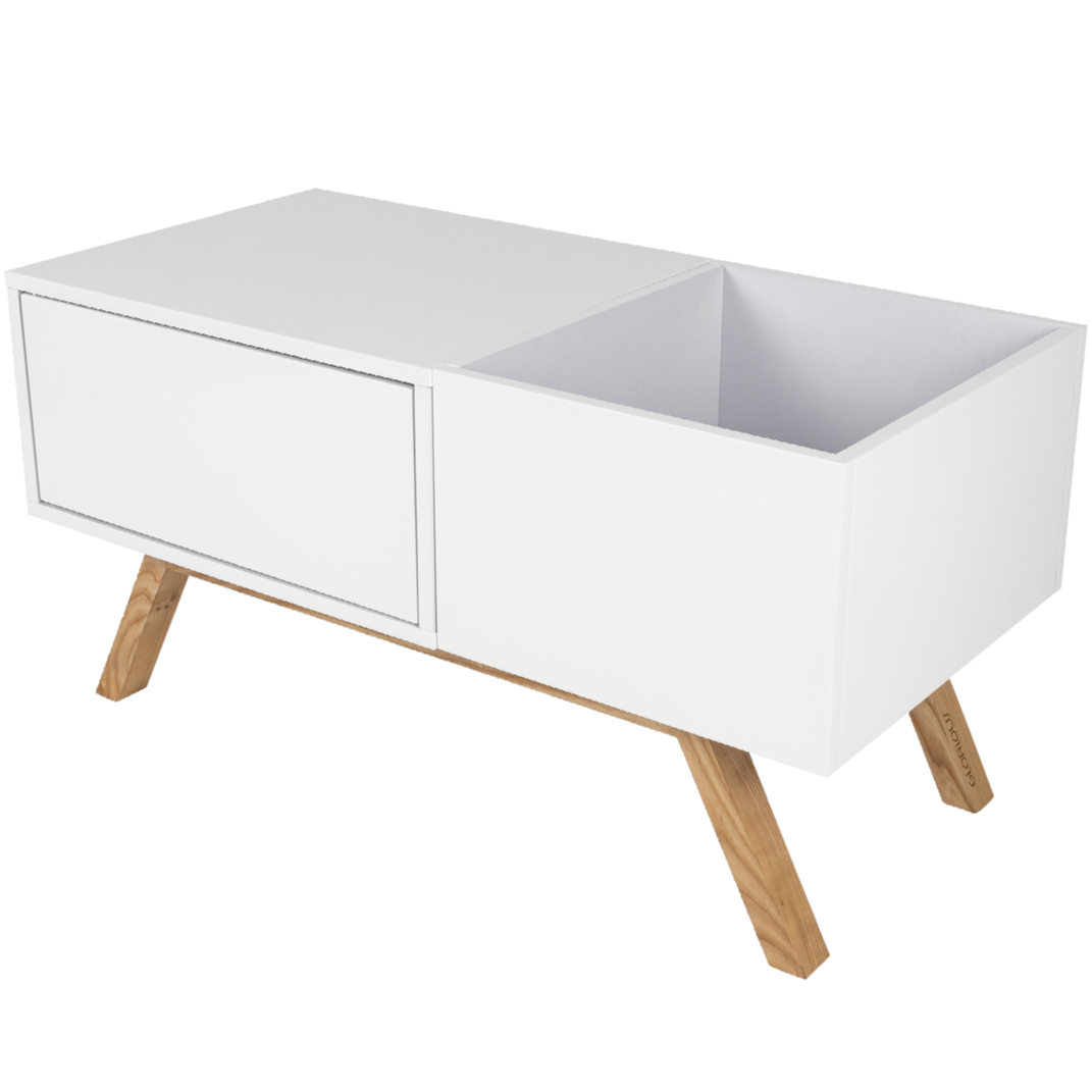 Glorious Turntable Lowboard DJ furniture with sturdy wooden surface and storage compartments for turntables and audio gear.