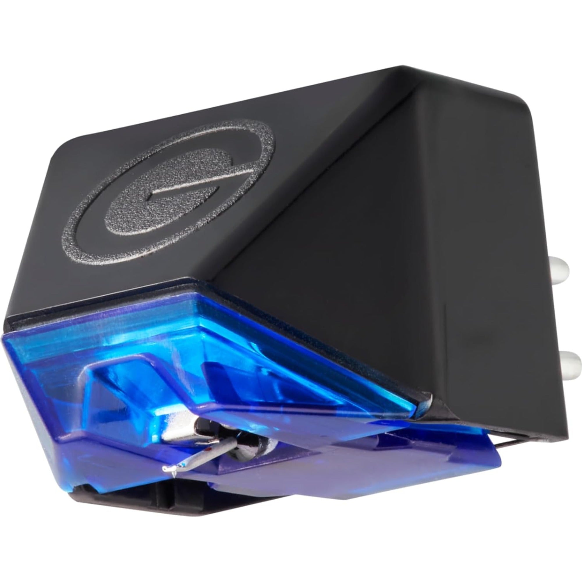 Goldring E4 turntable cartridge with gold-colored stylus and body, designed for high-quality vinyl record playback.