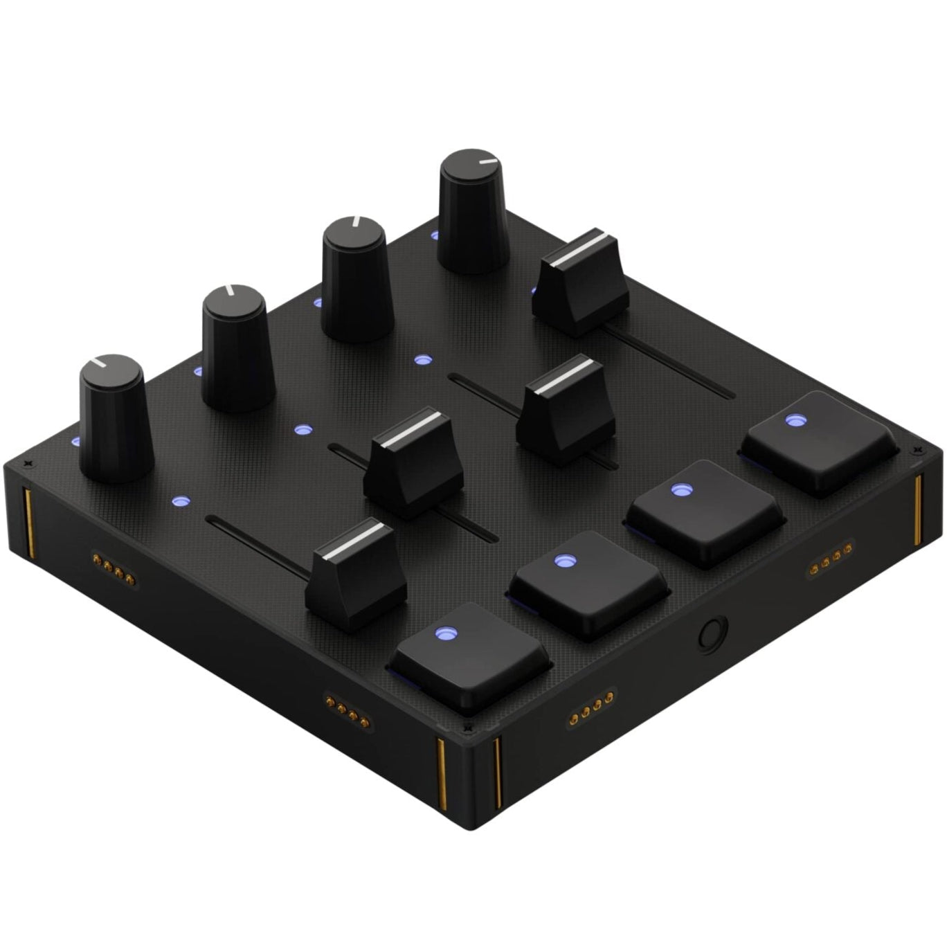 Intech Studio PBF4 Series 3 MIDI controller with grid layout, black and silver design, and various control buttons.
