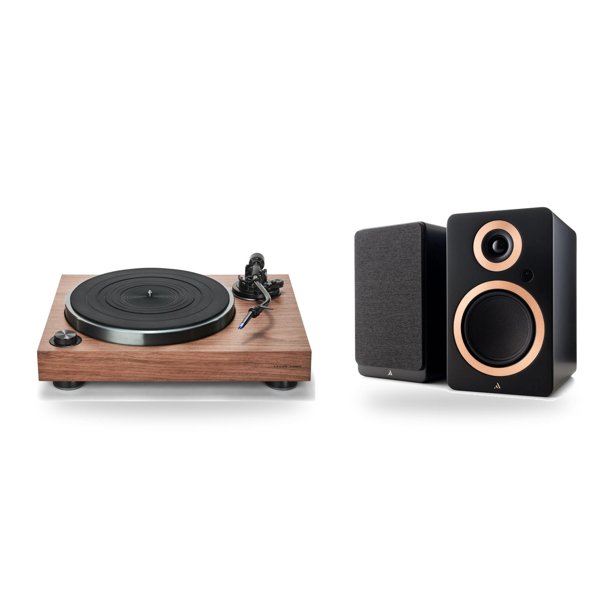Argon Audio AURORA + Forte A5 MK2 Active Vinyl Setup – Turntable Finish Walnut, Speaker Finish Black