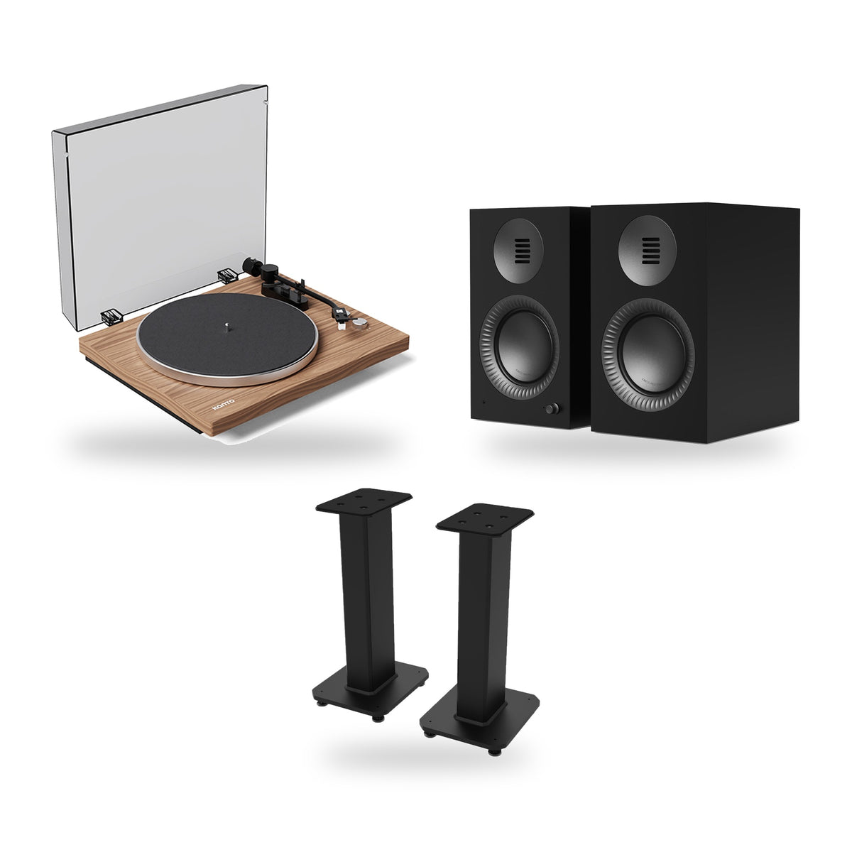 Kanto Audio TUK G2 + OBI3 Gen 2 + SX 22 Vinyl Setup – Speaker Finish Matte Black, Turntable Finish Walnut