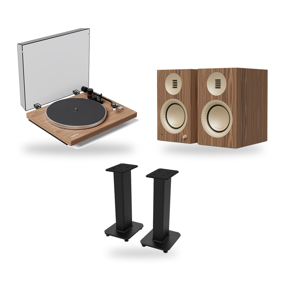 Kanto Audio TUK G2 + OBI3 Gen 2 + SX 22 Vinyl Setup – Speaker Finish Matte Walnut, Turntable Finish Walnut