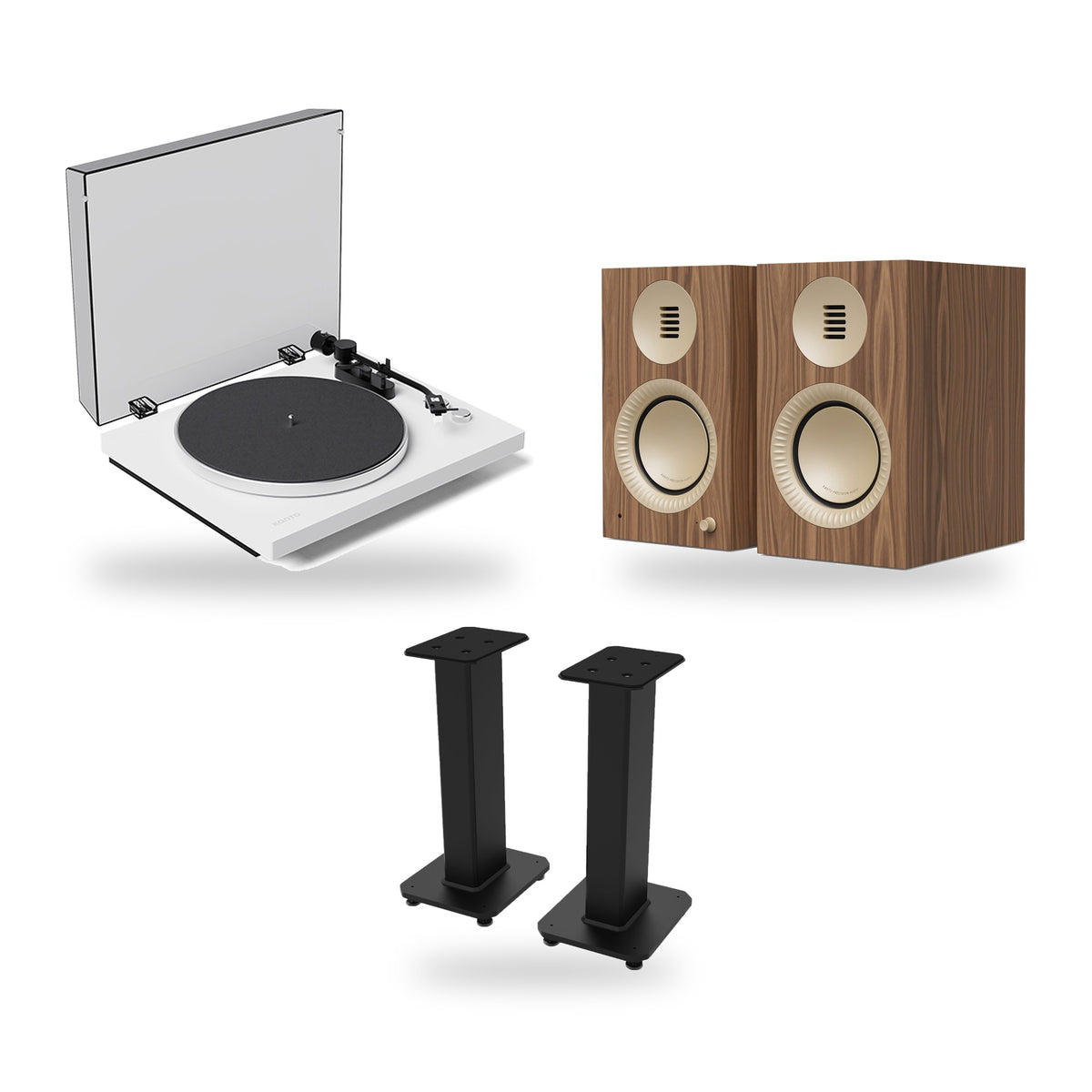 Kanto Audio TUK G2 + OBI3 Gen 2 + SX 22 Vinyl Setup – Speaker Finish Matte Walnut, Turntable Finish White