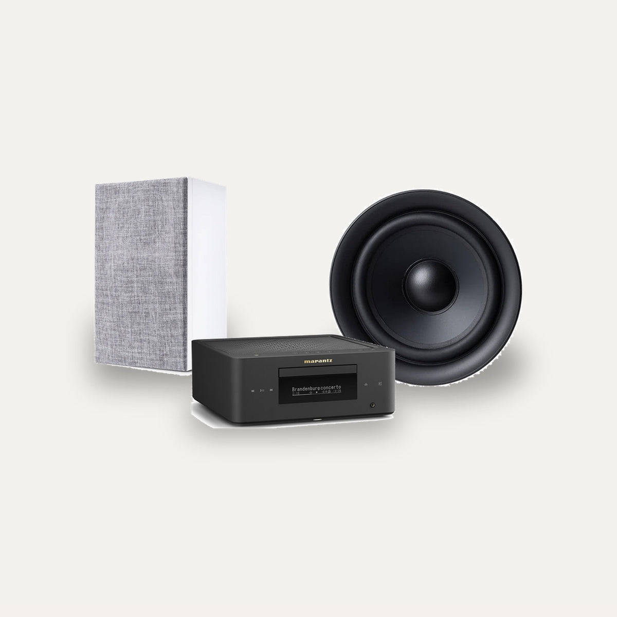 Marantz MCR 60n + Argon Audio Forus 5 Hi-Fi System – Marantz Finish Matte Black, Speaker Finish White