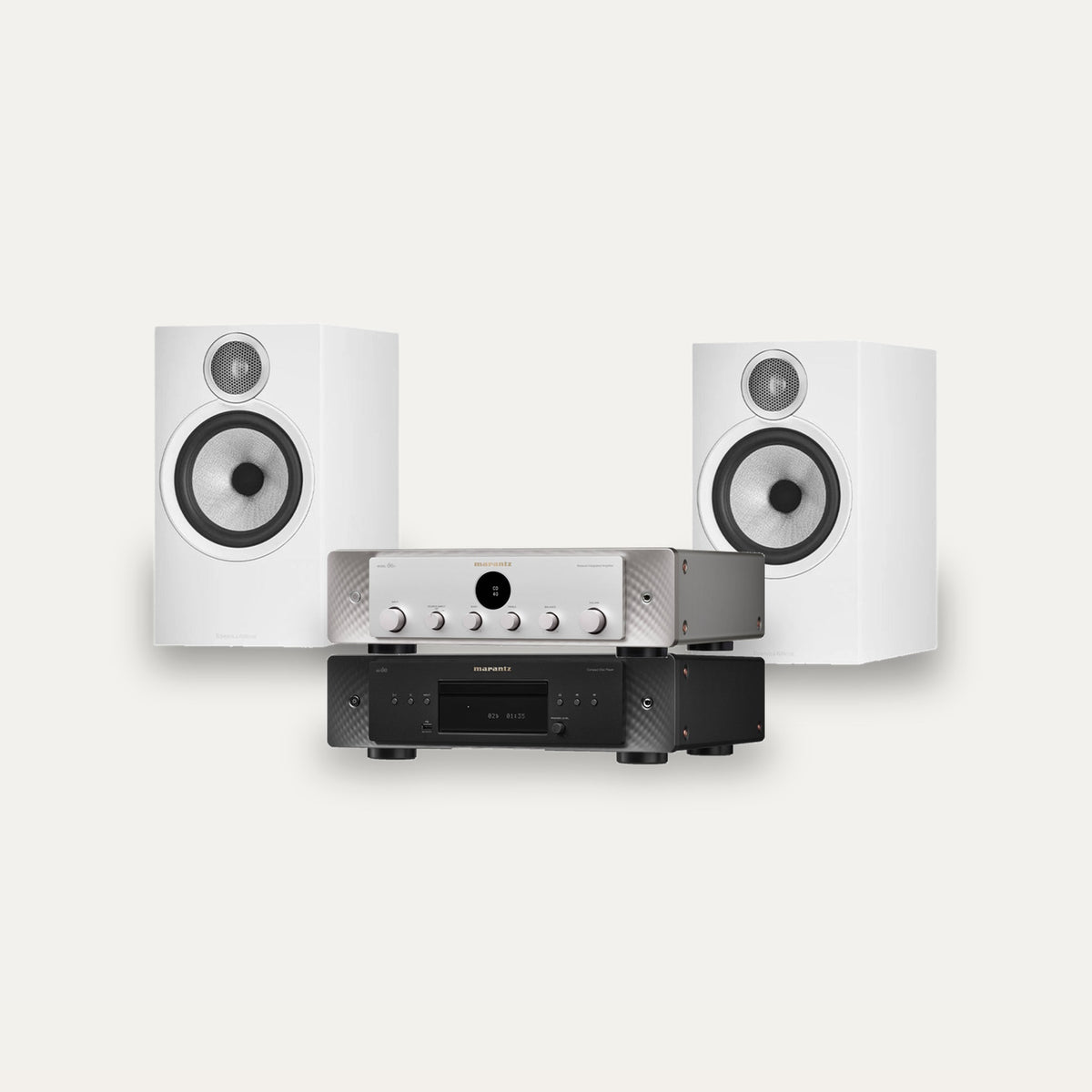 Marantz MODEL 60n + CD 60 + Bowers & Wilkins 606 S3 System – Amplifier Finish Silver Gold, CD Player Finish Black, Speaker Finish White