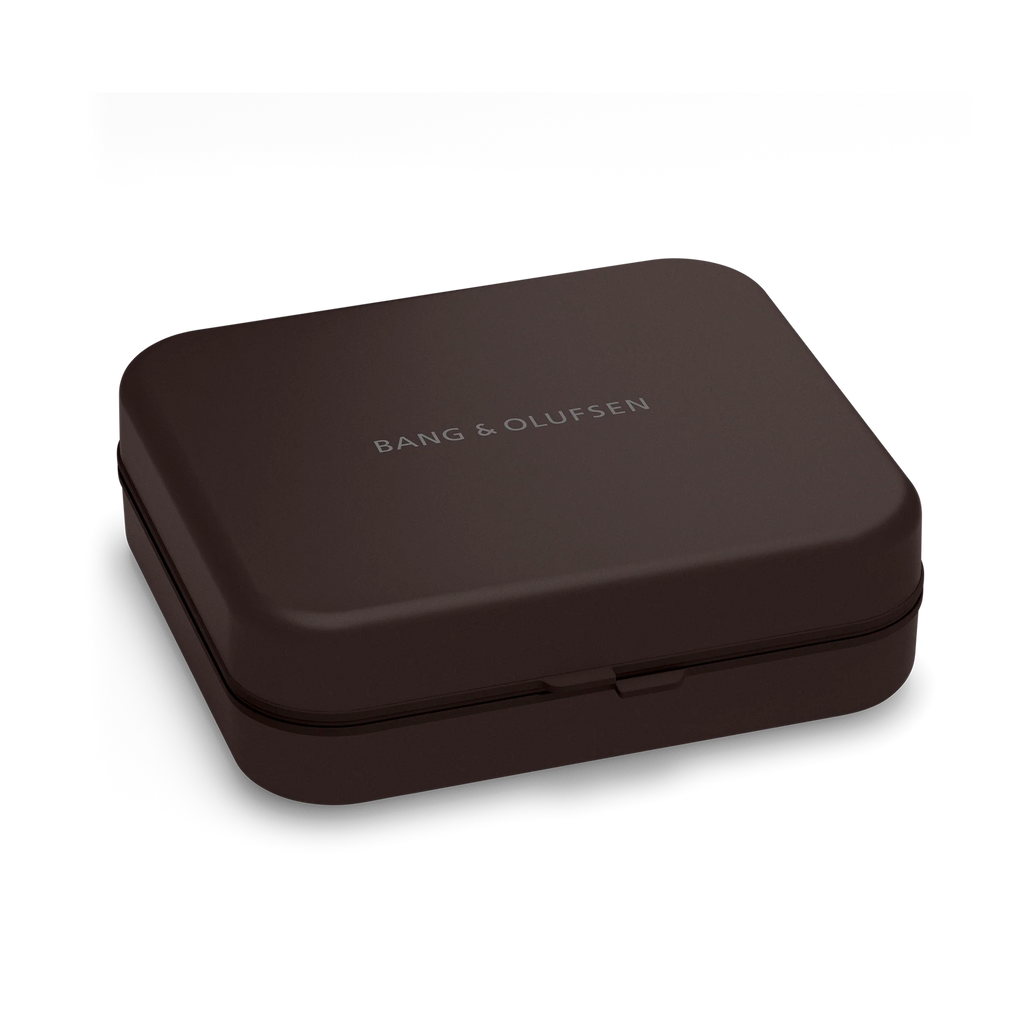 Brown Bang & Olufsen Beoplay H95 wireless headphones with matching carrying case, sleek design and premium audio quality.