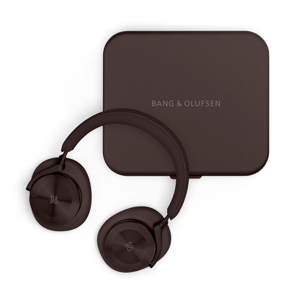 Brown Bang & Olufsen Beoplay H95 wireless headphones with cushioned ear cups and sleek design.