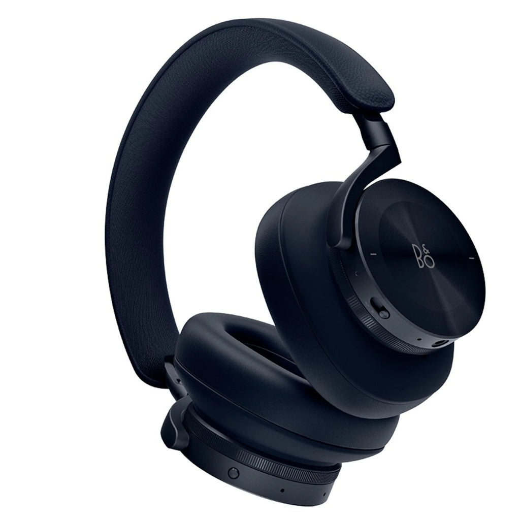 Bang & Olufsen Beoplay H95 navy wireless headphones with cushioned ear cups and sleek design, shown from front view.