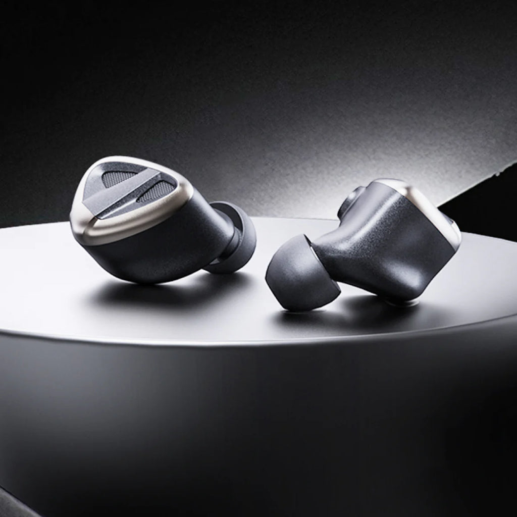 FiiO FH19 in-ear headphones with sleek black design and detachable cables, showcasing high-quality audio and detailed craftsmanship.