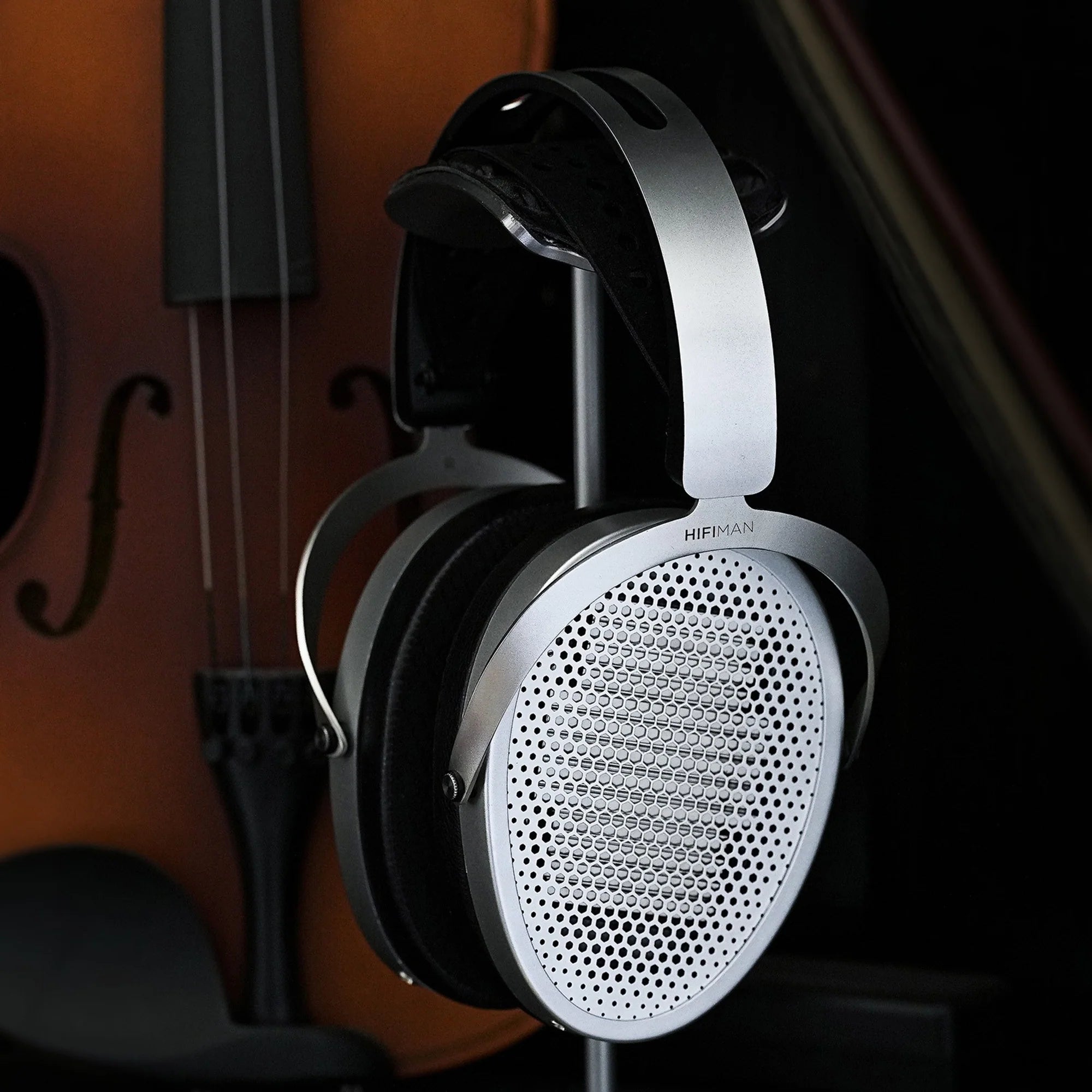 HiFiMAN Edition XV open-back planar magnetic wired headphones with black ear cups and headband, detailed close-up view.