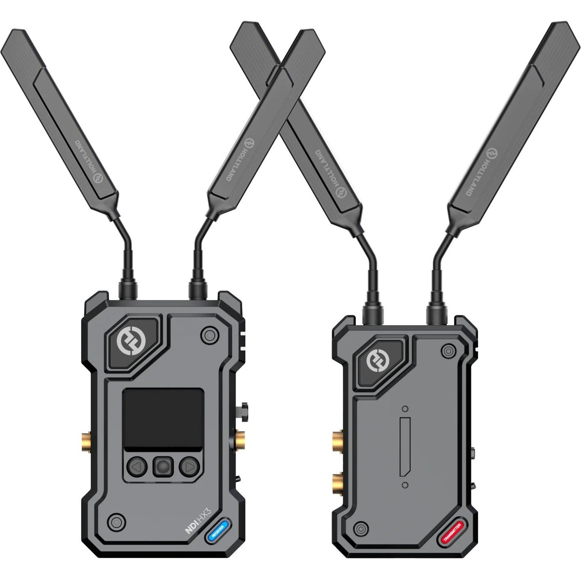 Hollyland Cosmo C2 wireless video transmission system with 1 transmitter and 1 receiver, compact setup for professional video streaming.