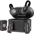 Hollyland Lark M2S Ultimate Combo wireless microphone system with 3 receiver units for camera, USB-C, and Lightning connections.
