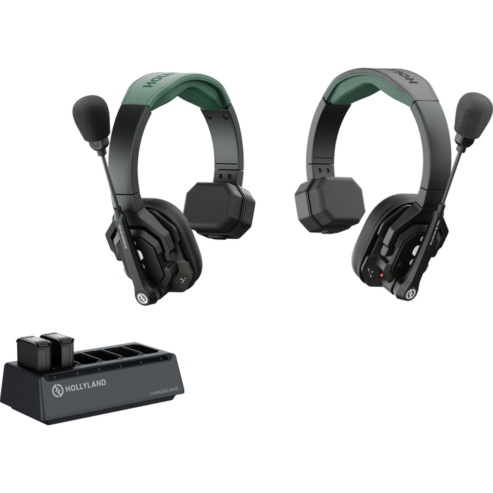 Hollyland Solidcom SE Pro two-headset video communication system with microphones and ear cups for professional use.