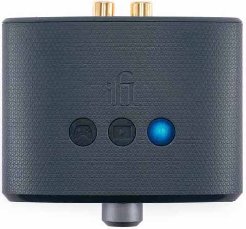 iFi Audio Uno headphone amplifier and DAC device with sleek black design and USB connection for high-quality audio output