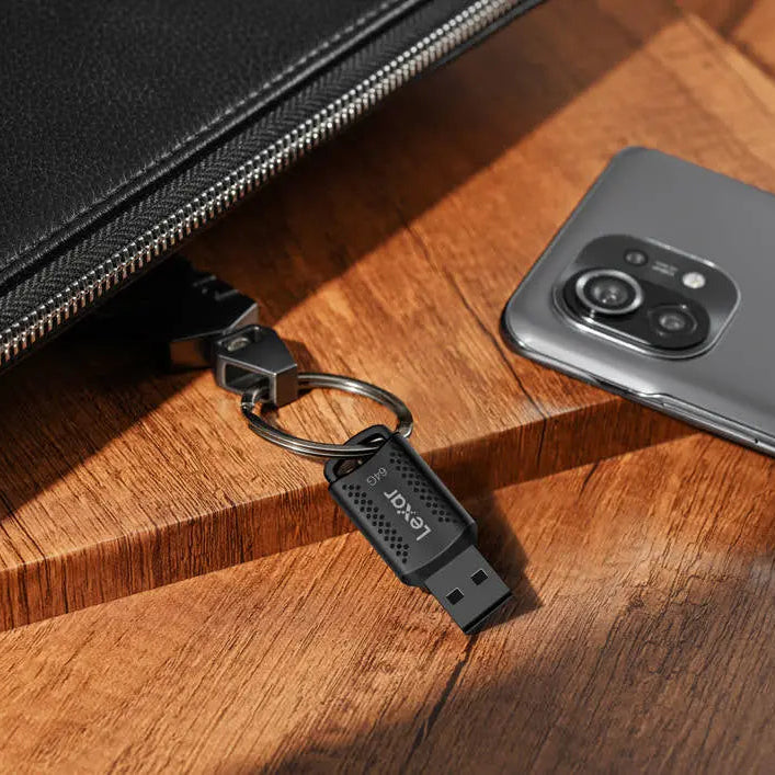 Lexar JumpDrive V400 USB 3.0 flash drive with black and silver design, shown on a white background.