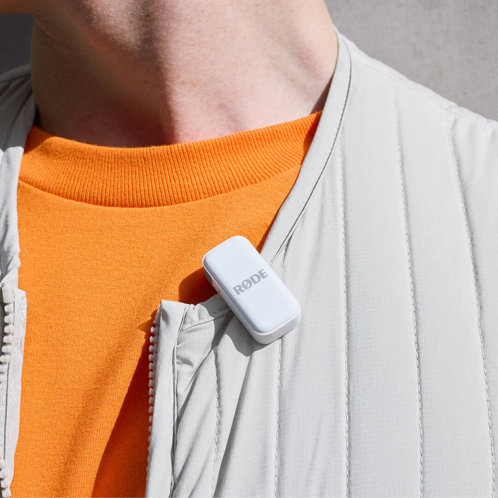 Rode Wireless Micro USB-C creator wireless microphone system with compact transmitter and receiver, ideal for content creators.