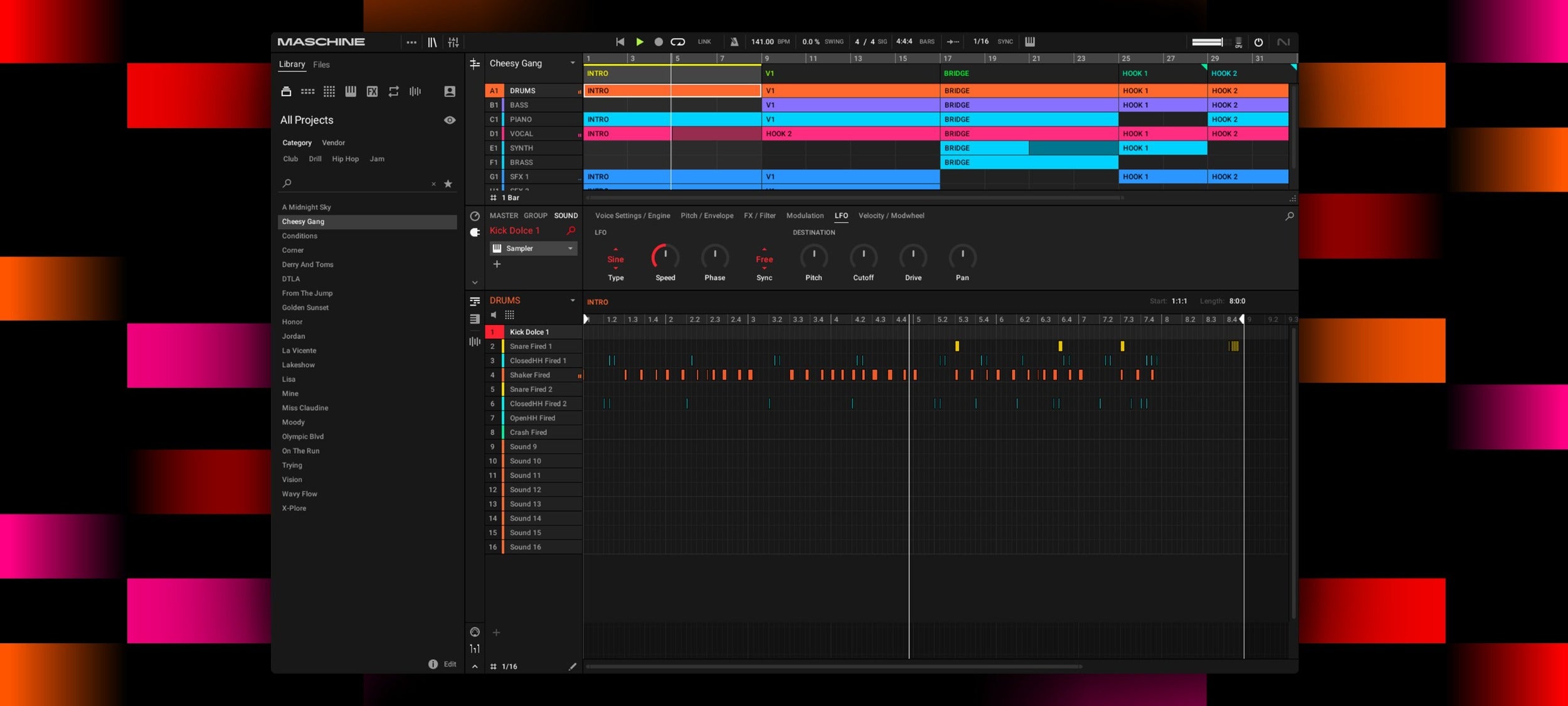 Native Instruments Maschine 3 Bundle music production software interface with pads and controls in a sleek design.
