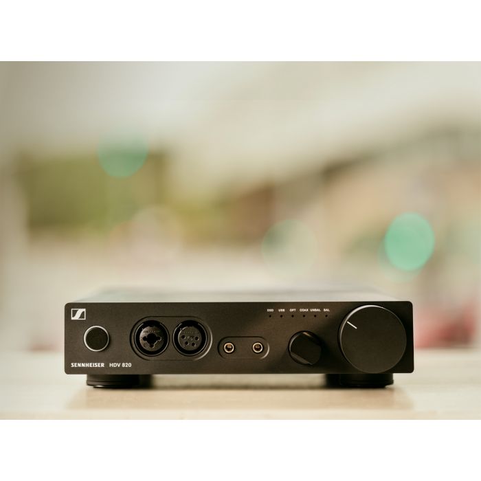 Sennheiser HDV 820 EU headphone amplifier and DAC with sleek design and multiple connection ports.