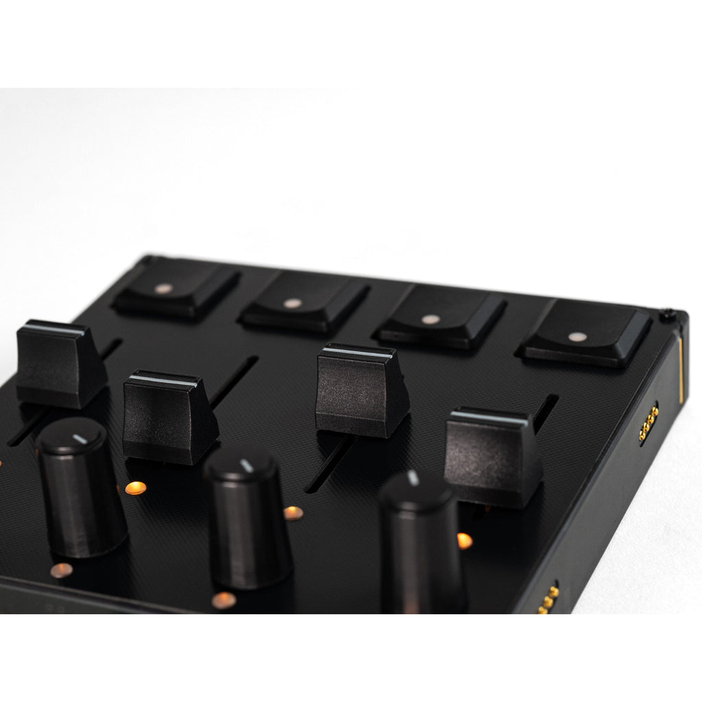 Intech Studio PBF4 Linear Mechanical Series 3 MIDI controller with black keys and sleek design, showing the keyboard layout.