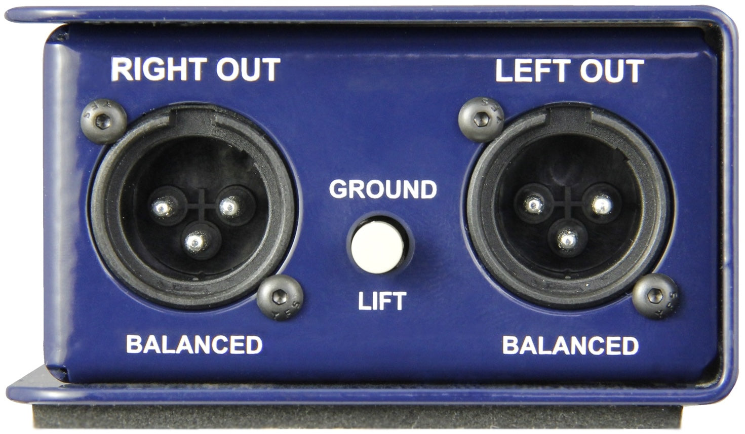 Rear view of Radial Engineering J48 stereo DI box showing input and output connections for professional audio setup.