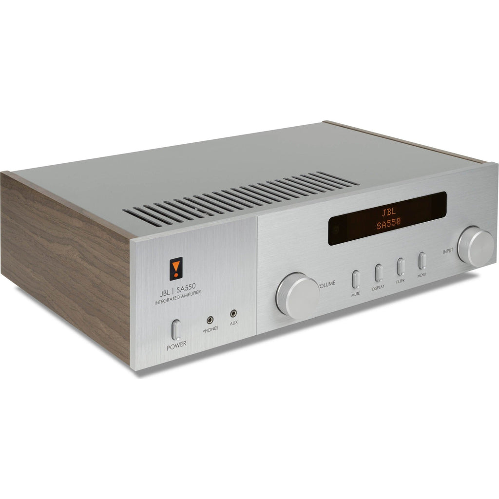 JBL SA550 Classic stereo amplifier with vintage design, featuring knobs and input ports on front panel, ideal for high-fidelity audio.